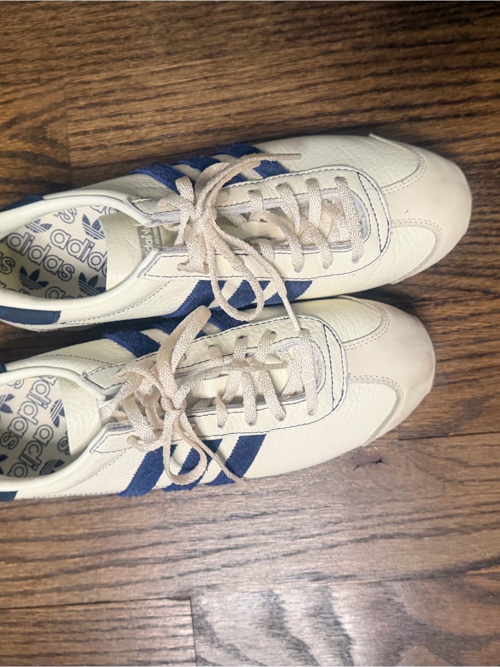 adidas Off-White Sneakers with Navy Stripes